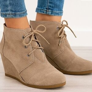 TOMS suede wedge lace-up booties